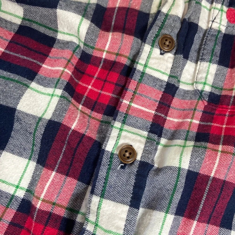Little Boy Red & Navy Blue Plaid Fall Harvest Apple Flannel Button Down Shirt